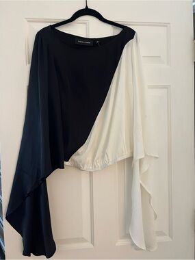 New York & Company Black and White Asymmetrical Draped Skirt